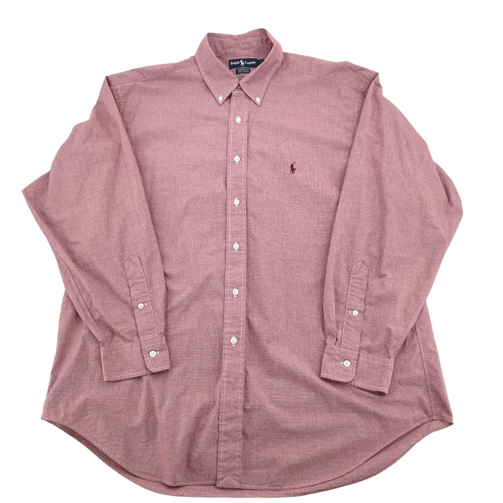 Ralph Lauren Yarmouth Shirt Mens 17.5 Burgundy Houndstooth Vintage Preppy Cotton